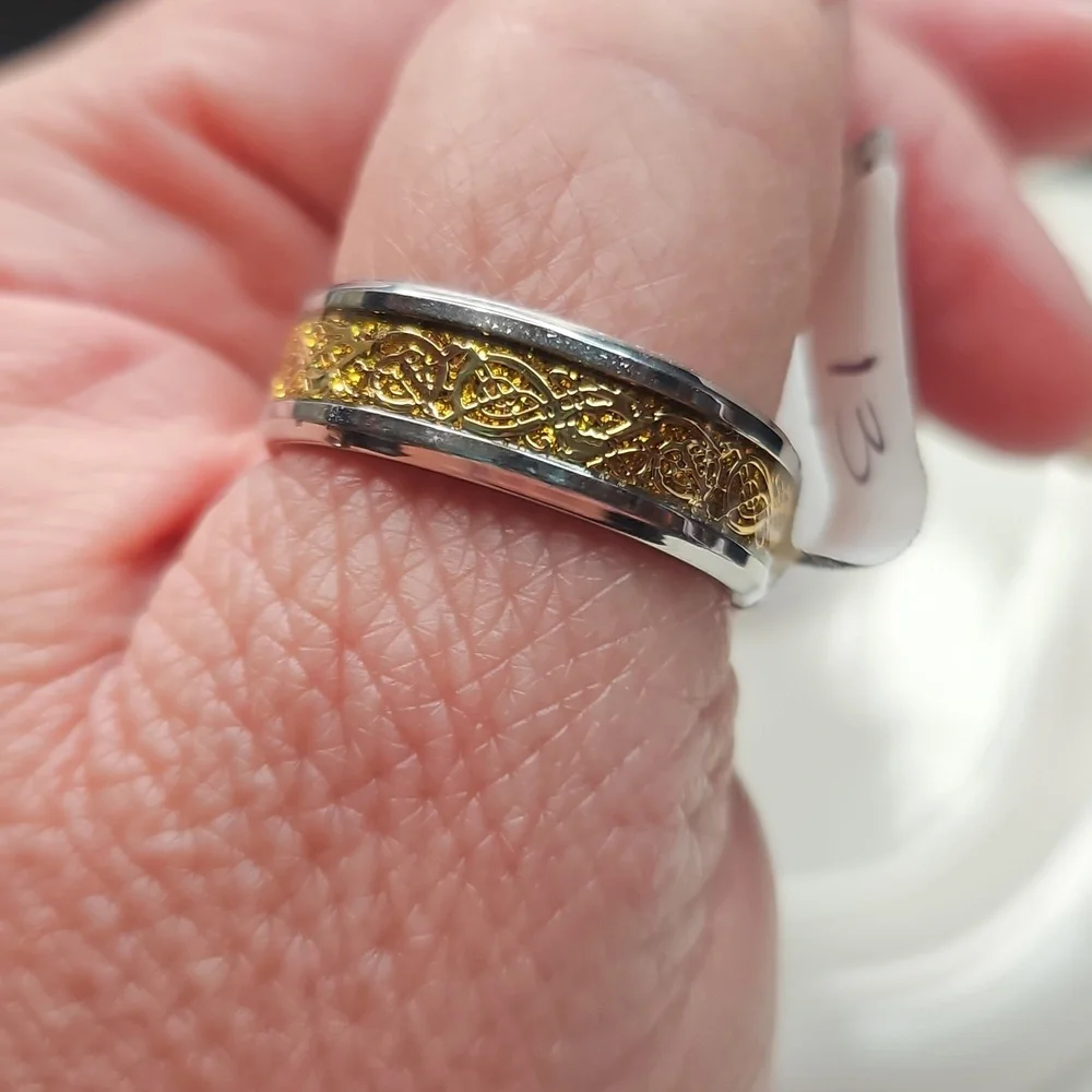 Men's Stainless Steel Gold Metallic Band Ring Celtic Design Style Wedding Band